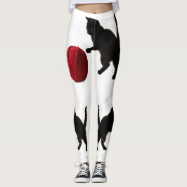 Legging Gatinha Silhueta Preta, com Bola de Lã Vermelha