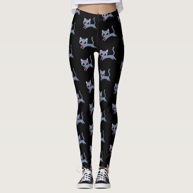 Legging Gatinho de cinza fugindo com coração (Frente)