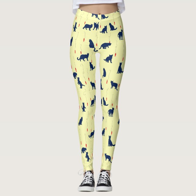 Legging Gatinhos fofos azuis e peixes vermelhos (Frente)