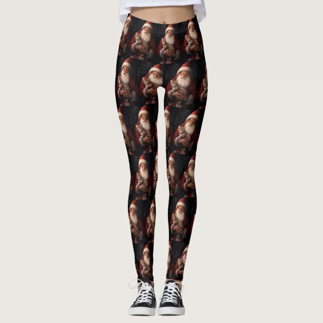 Legging Gato Abissino com Natal Festivo do Pai Natal (Frente)