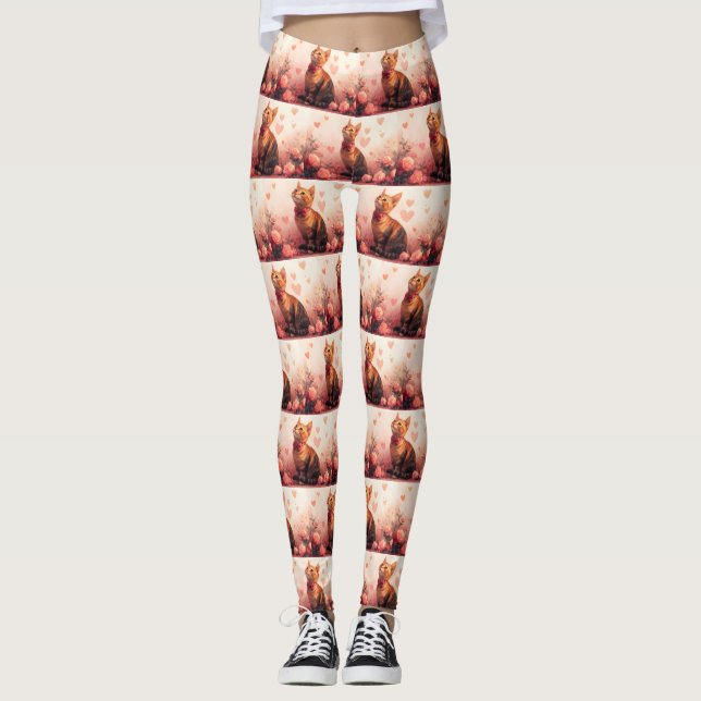 Legging Gato Abissino com Rosas - Dia de os namorados (Frente)