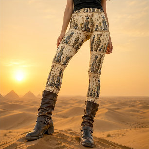 Legging Gato Antigo Deus Egípcio & Hieróglifo Vintage