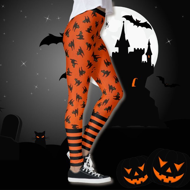Legging Gato Assustador Laranja Negro Halloween Melhor Qua (Criador carregado)