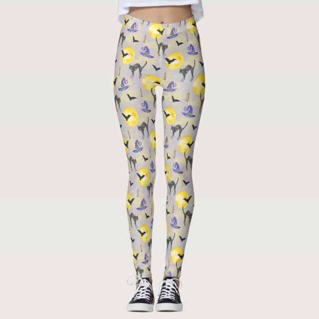 Legging Gato Caprichoso e Chapéu de Bruxa Halloween  (Frente)