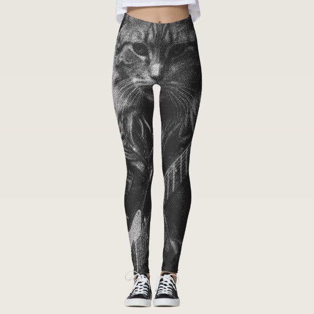 Legging Gato com Jaqueta de couro tocando violão elétrico (Frente)
