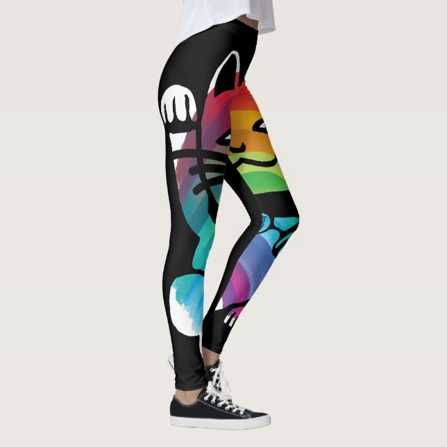 Legging Gato de Boa Sorte Japonês com Arco-Íris (Direita)