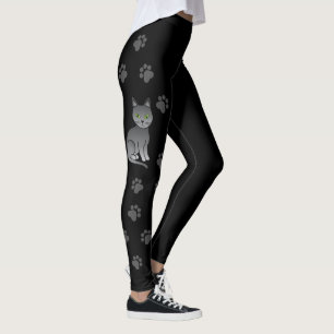 Legging Gato de Cartoon Azul Russo e Patas Negras