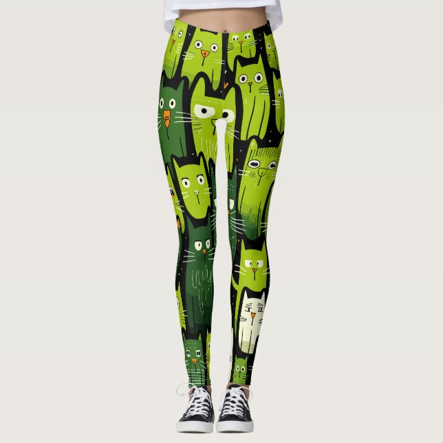 Legging Gato de Lover - Gatos de Doodle Bonitos e Engraçad (Frente)