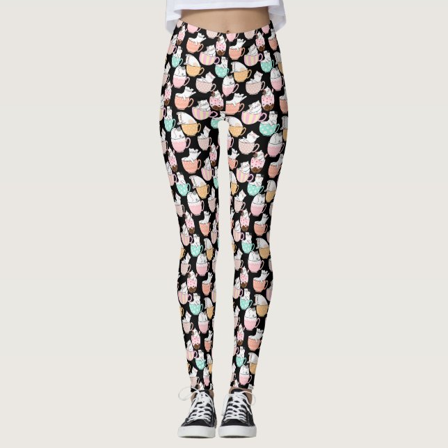Legging Gato em caneca design 01 w (Frente)