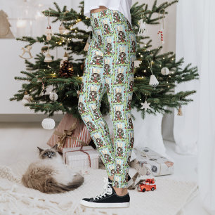 Legging Gato engraçado de Natal Humor Cat Maine Coon Verde