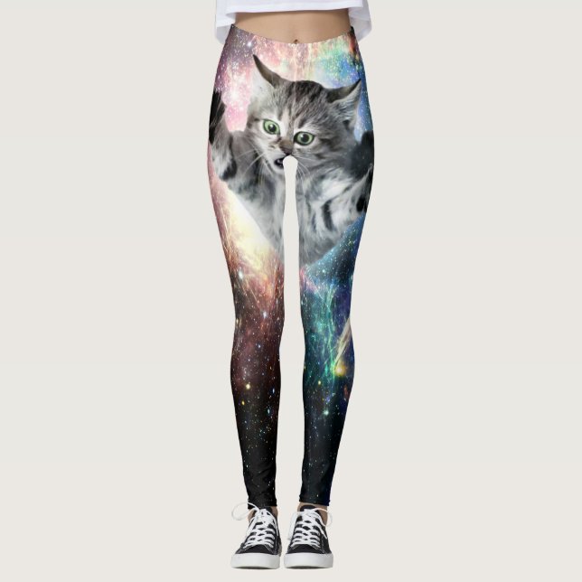 Legging Gato engraçado no espaço (Frente)