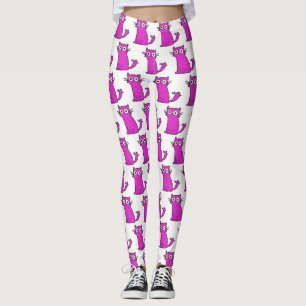 Legging Gato engraçado quente na moda do rosa e o branco