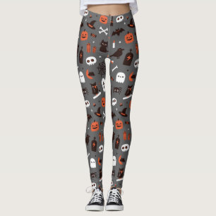 Legging Gato Fantasma Abóbora Bruxa de Halloween Fofo