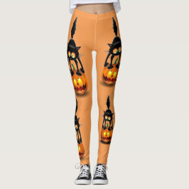 Legging Gato Halloween Caricatura Assustada na Pumpkin