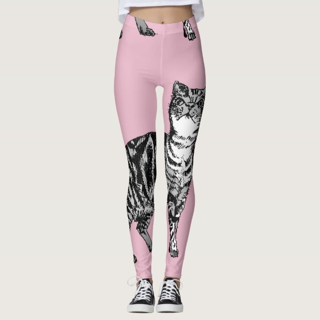 Legging Gato Malhado Animal Legal Preto e Rosa Bebê Leggin (Frente)