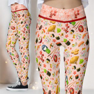 Legging Gato Maneki Neko Japonês Rosa e Sushi