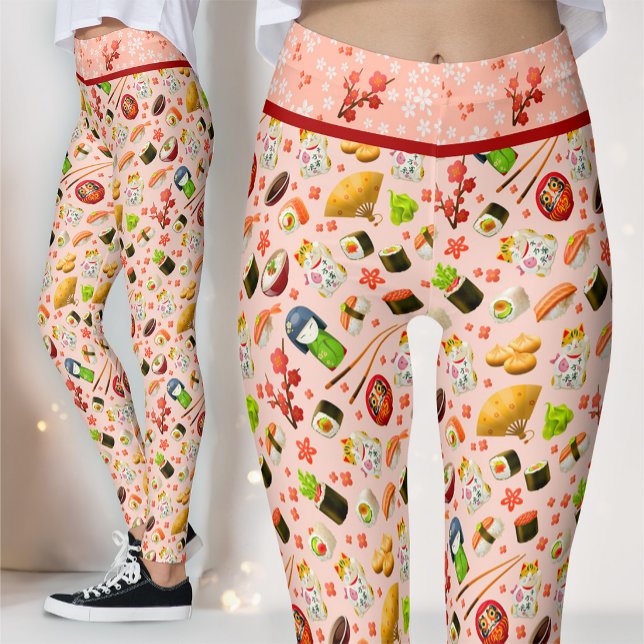 Legging Gato Maneki Neko Japonês Rosa e Sushi (Criador carregado)