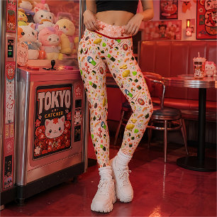 Legging Gato Maneki Neko Japonês Rosa e Sushi