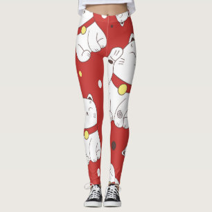 Legging Gato Maneki-Neko, padrão de rabiscos japoneses.