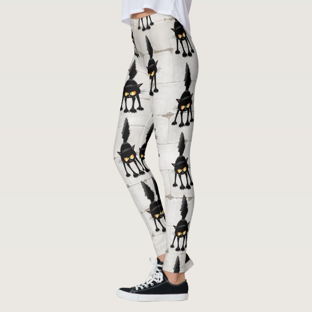 Legging Gato Preto Cartoon Engraçado e Feroz  (Esquerda)