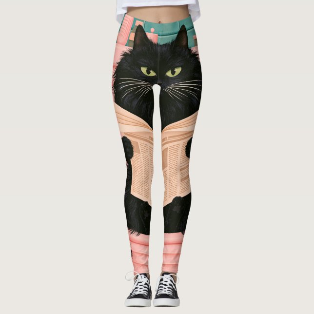 Legging Gato preto engraçado no banheiro  (Frente)