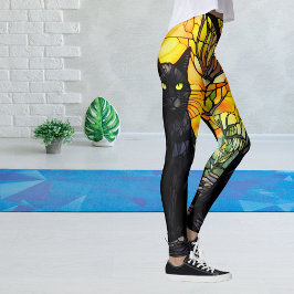 Legging Gato Preto Vidro Arrefecido Yoga Amarela