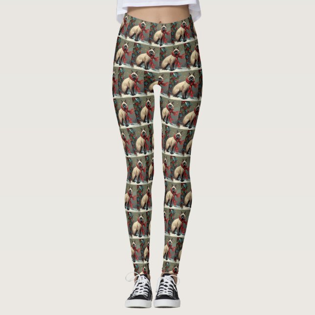 Legging Gato Siames no Natal com Neve (Frente)