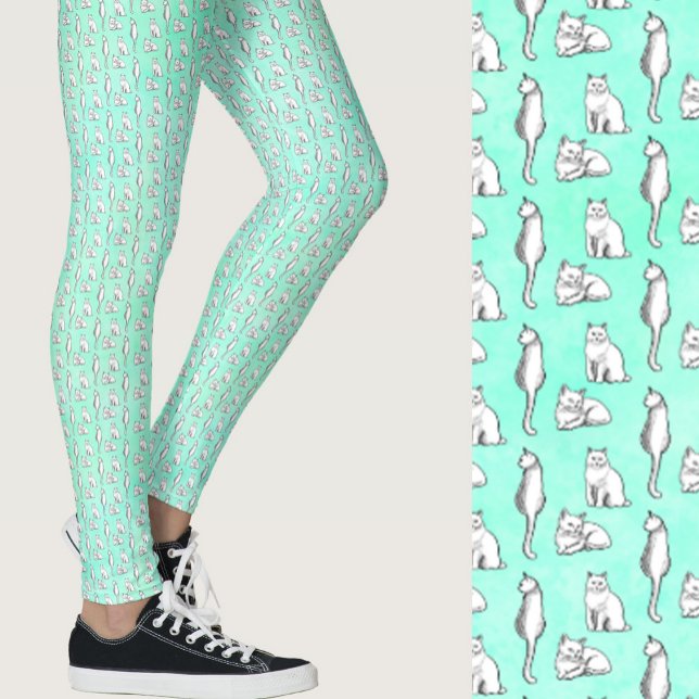 Legging Gatos Azul-turquesa Fofos com Padrão Caprichoso (Criador carregado)