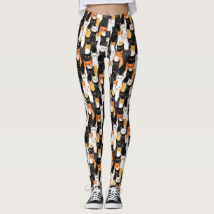 Legging Gatos Brancos Laranja Pretos