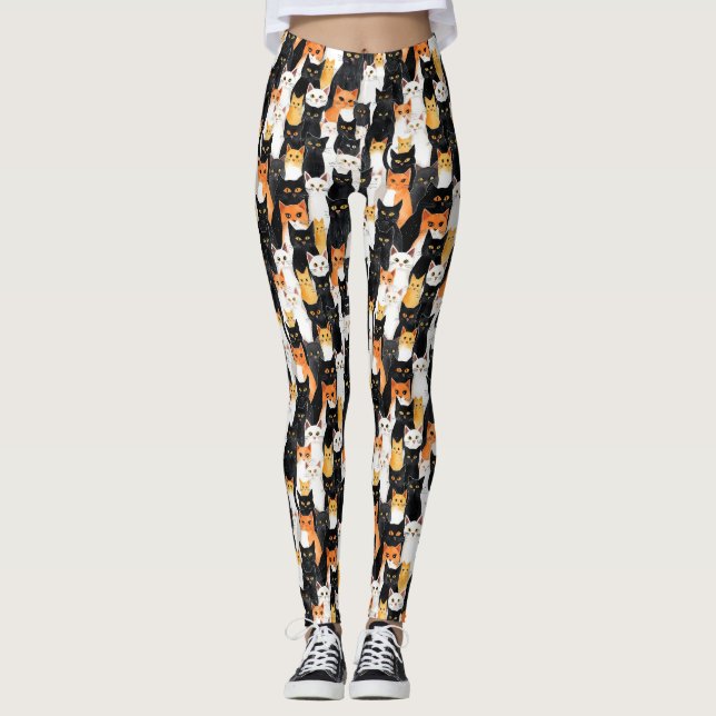Legging Gatos Brancos Laranja Pretos (Frente)