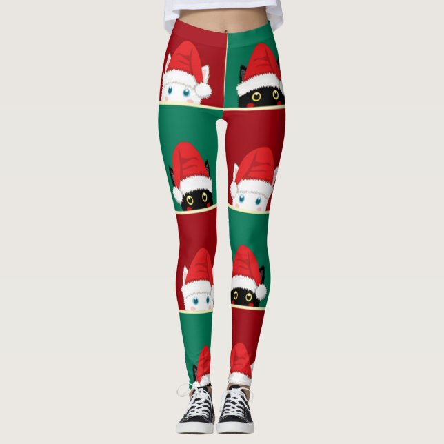 Legging Gatos De Natal Pretos E Brancos (Frente)