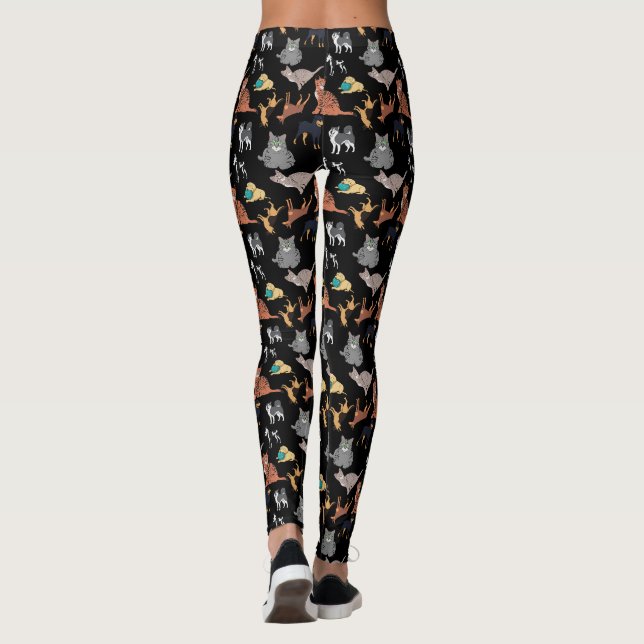 Legging Gatos E Cachorros Padrão Design Em Preto  (Verso)