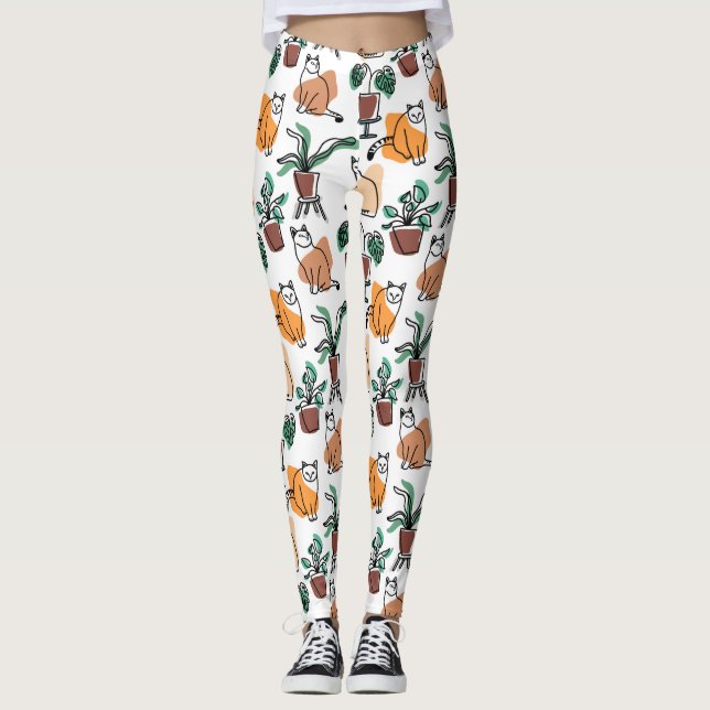 Legging Gatos e flores para desenho de linhagens (Frente)