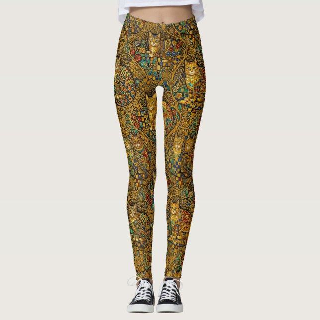 Legging Gatos em estilo Nouveau dourado (Frente)