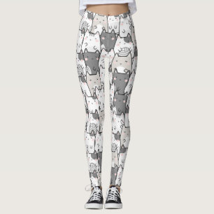 Legging Gatos Kawaii, Cute-Patterno sem-costura