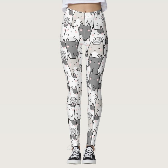 Legging Gatos Kawaii, Cute-Patterno sem-costura (Frente)