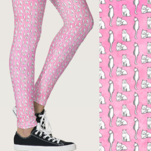 Legging Gatos Rosa Fofa Padrão Caprichoso