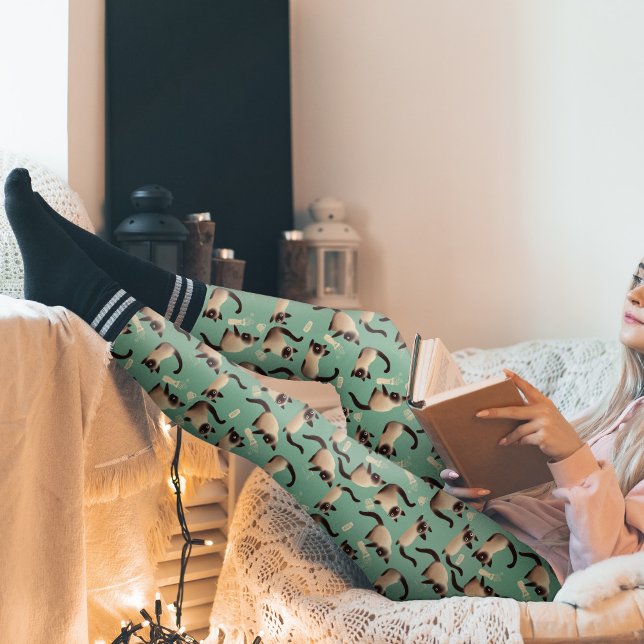 Legging Gatos Siameses Ruins A Arrancar Coisas (Siamese Cats Knocking Stuff Over Pattern Leggings)