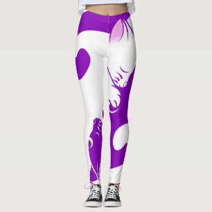 Legging Gatos Yin Yang Roxos Desenho de Gato Minimalista