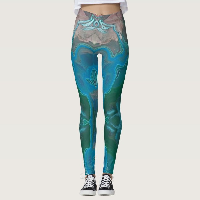 Legging Gemstone Azul Brilhante abstrato (Frente)