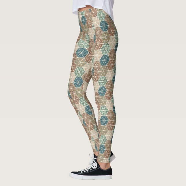Legging Geo exterior XI teste padrão tribal azul & verde (Esquerda)