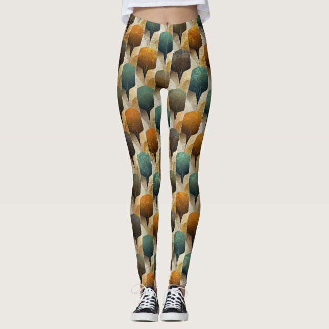 Legging Geometria Art Déco em Azul Turquesa e Dourado Insp (Frente)