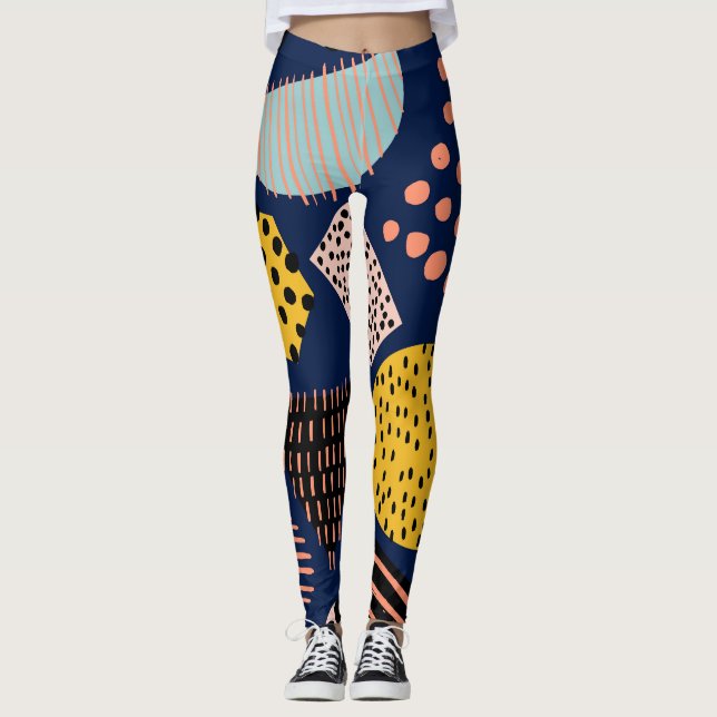 Legging Geometria divertida: padrão de multicores de Abstr (Frente)