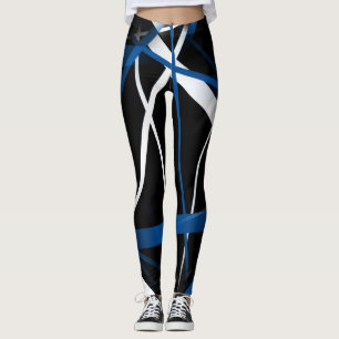 Legging Geometria Urbana Preto Branco Azul