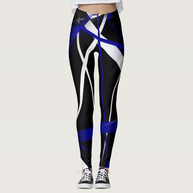 Legging Geometria Urbana Preto Branco Azul Real (Frente)