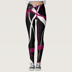 Legging Geometria Urbana Preto Branco Magenta-Rosa
