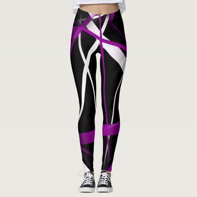 Legging Geometria Urbana Preto Branco Roxo (Frente)