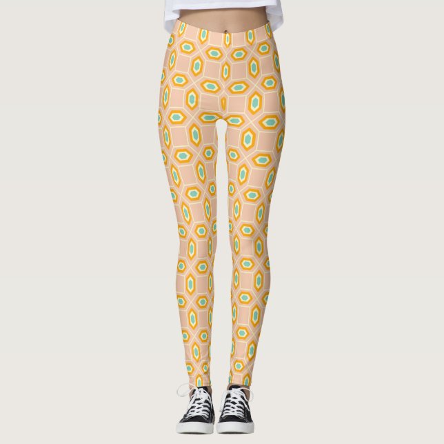 Legging Geometric pattern in blue and orange diamond shape (Frente)