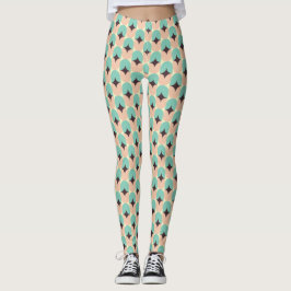 Legging Geometric pattern of teal, beige, and black shapes