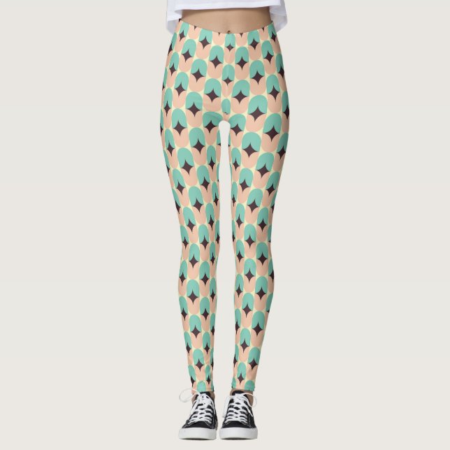 Legging Geometric pattern of teal, beige, and black shapes (Frente)